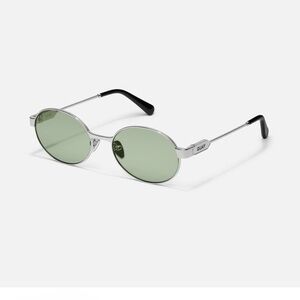 Quay Australia Anyways Silver and Green Sunglasses